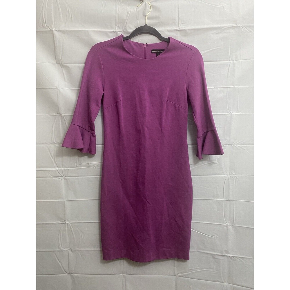 Banana Republic Dress Womens Size 2 Purple 3/4 Bell Sleeve Back Zipper